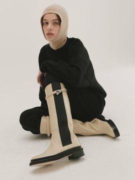 BLANC TOE Long Chelsea Boots - Beige (B21F47)