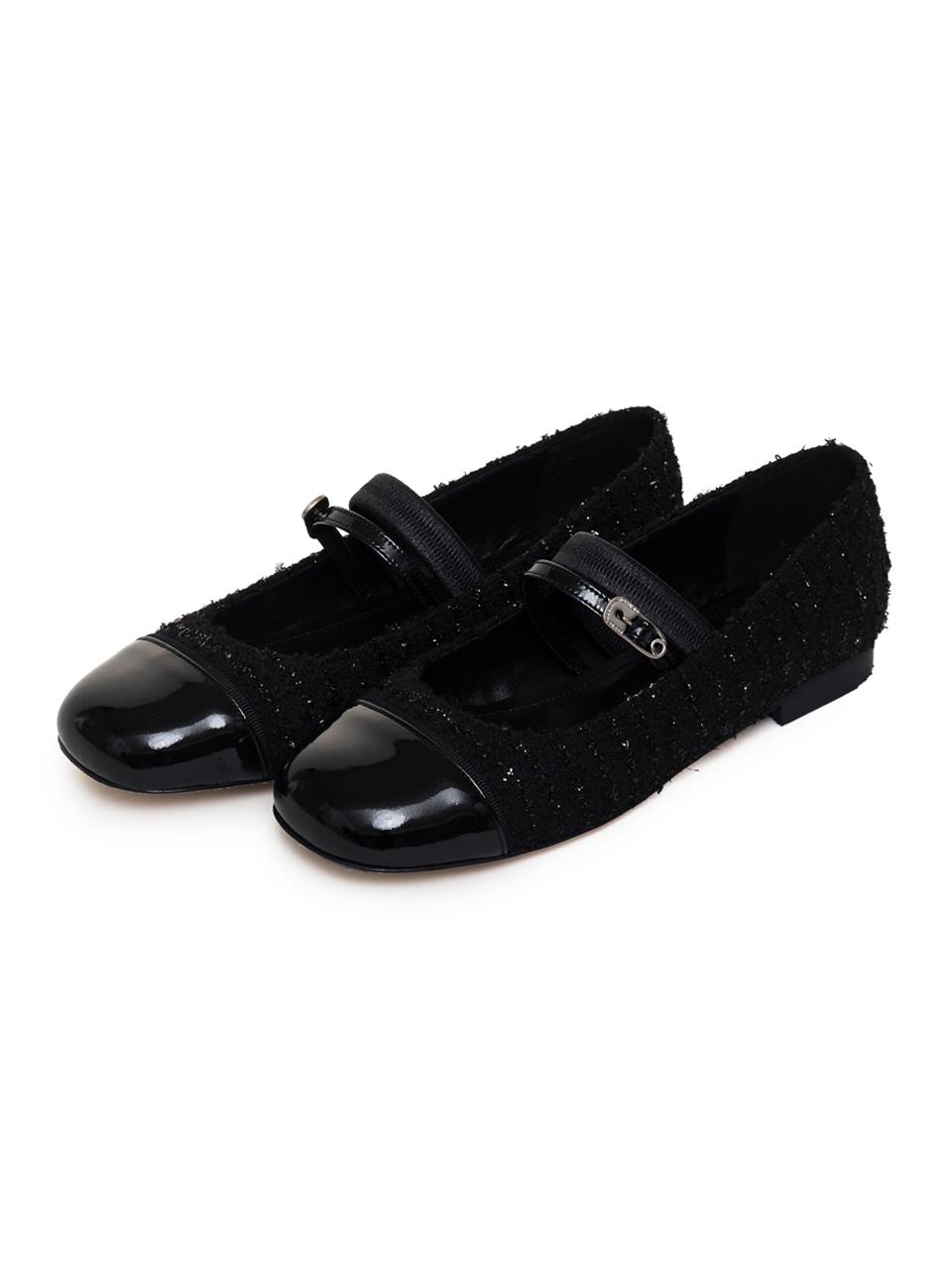 BLANC TOE Mary Jane Square Toe Ballerina Flats [Black Tweed]