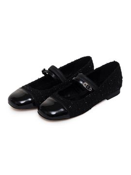 BLANC TOE Mary Jane Square Toe Ballerina Flats [Black Tweed]