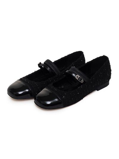 BLANC TOE Mary Jane Square Toe Ballerina Flats [Black Tweed]