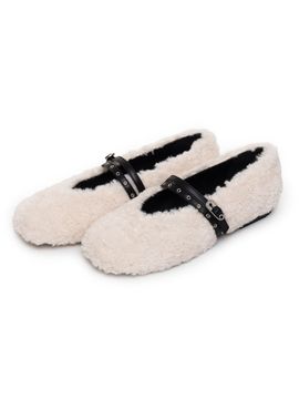 BLANC TOE Shearling Handcrafted Round Square Maryjane [Ivory]