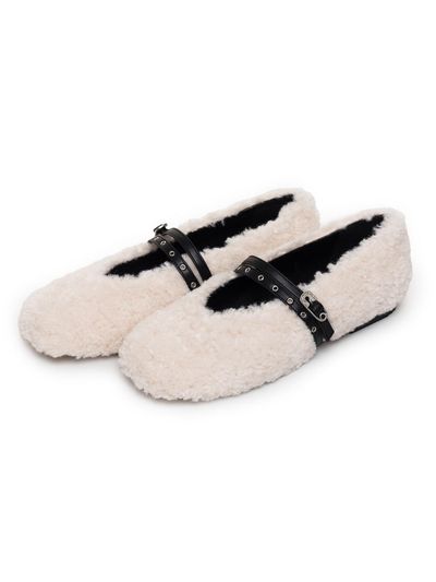 BLANC TOE Shearling Handcrafted Round Square Maryjane [Ivory]