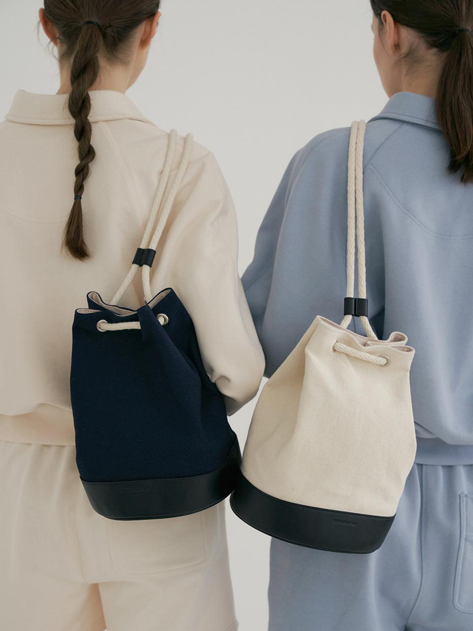 blank03 Leather Mixed Canvas Bucket Bag (2colors)