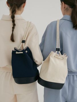 blank03 Leather Mixed Canvas Bucket Bag (2colors)