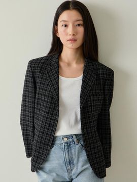 blank03 retro cotton tweed blazer (black)