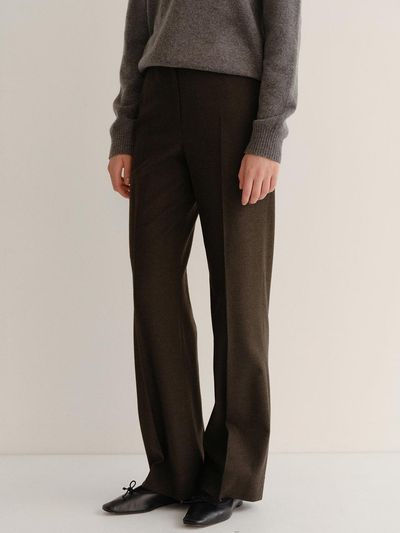 blank03 wool boot cut pants (melange khaki)