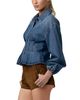Blanknyc Blanknyc Cotton Denim Pleated Peplum Hem Shirt - 4