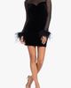 Blondie Nites Blondie Nites Feather Detail Long Sleeve Illusion Lace & Velvet Cocktail Minidress - 1