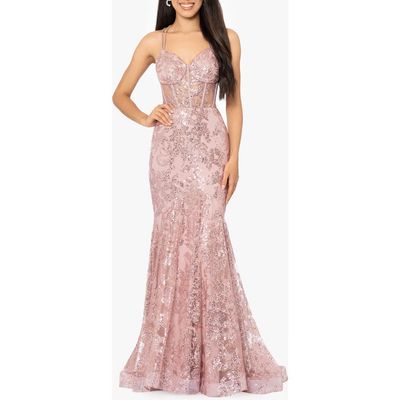 Blondie Nites Blondie Nites Sequin Mesh Mermaid Gown