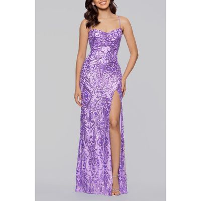 Blondie Nites Blondie Nites Sequin Paisley Sheath Gown