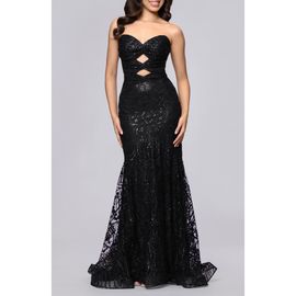 Blondie Nites Blondie Nites Strapless Glitter Cutout Gown