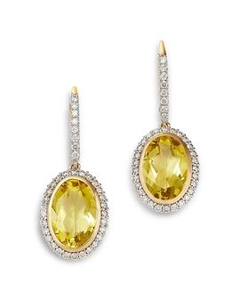Bloomingdale's Bloomingdale's Fine Collection Lemon Quartz & Diamond Halo Drop Earrings in 14K Yellow Gold