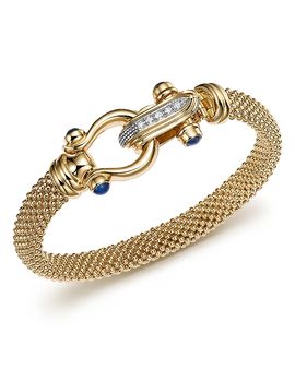 Bloomingdale's Fine Collection 14K Yellow Gold Beaded Mesh Bracelet with Diamond Clasp