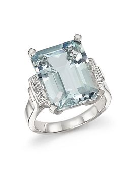 Bloomingdale's Fine Collection Aquamarine and Diamond Baguette Ring in 14K White Gold