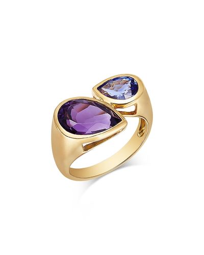 Bloomingdale's Fine Collection Bloomingdale's Fine Collection Amethyst & Tanzanite Double Pear Bypass Ring in 14K Yellow Gold