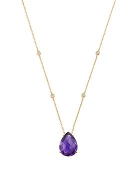 Bloomingdale's Fine Collection Bloomingdale's Fine Collection Amethyst Teardrop & Diamond Station Necklace in 14K Yellow Gold, 17