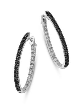 Bloomingdale's Fine Collection Bloomingdale's Fine Collection Black & White Diamond Inside Out Oval Hoop Earrings in 14K White Gold, 0.5 tcw