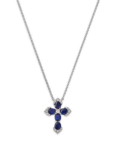 Bloomingdale's Fine Collection Bloomingdale's Fine Collection Blue Sapphire & Diamond Cross Pendant Necklace in 14K White Gold, 17.9