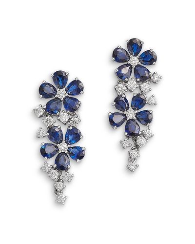 Bloomingdale's Fine Collection Bloomingdale's Fine Collection Blue Sapphire & Diamond Flower Cluster Drop Earrings in 14K White Gold