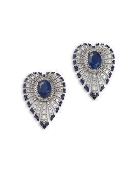 Bloomingdale's Fine Collection Bloomingdale's Fine Collection Blue Sapphire & Diamond Heart Earrings in 14K White Gold