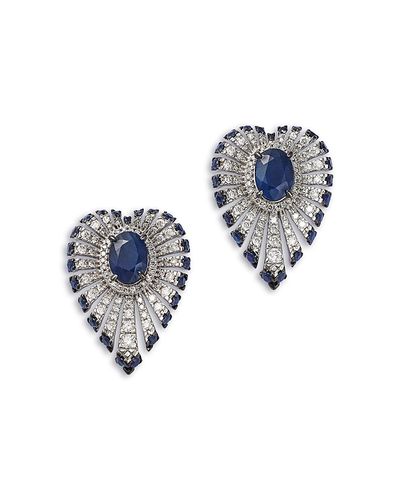 Bloomingdale's Fine Collection Bloomingdale's Fine Collection Blue Sapphire & Diamond Heart Earrings in 14K White Gold