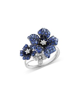 Bloomingdale's Fine Collection Bloomingdale's Fine Collection Blue Sapphire & Diamond Triple Flower Statement Ring in 14K White Gold