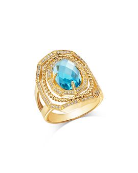 Bloomingdale's Fine Collection Bloomingdale's Fine Collection Blue Topaz & Diamond Art Deco Ring in 14K Yellow Gold