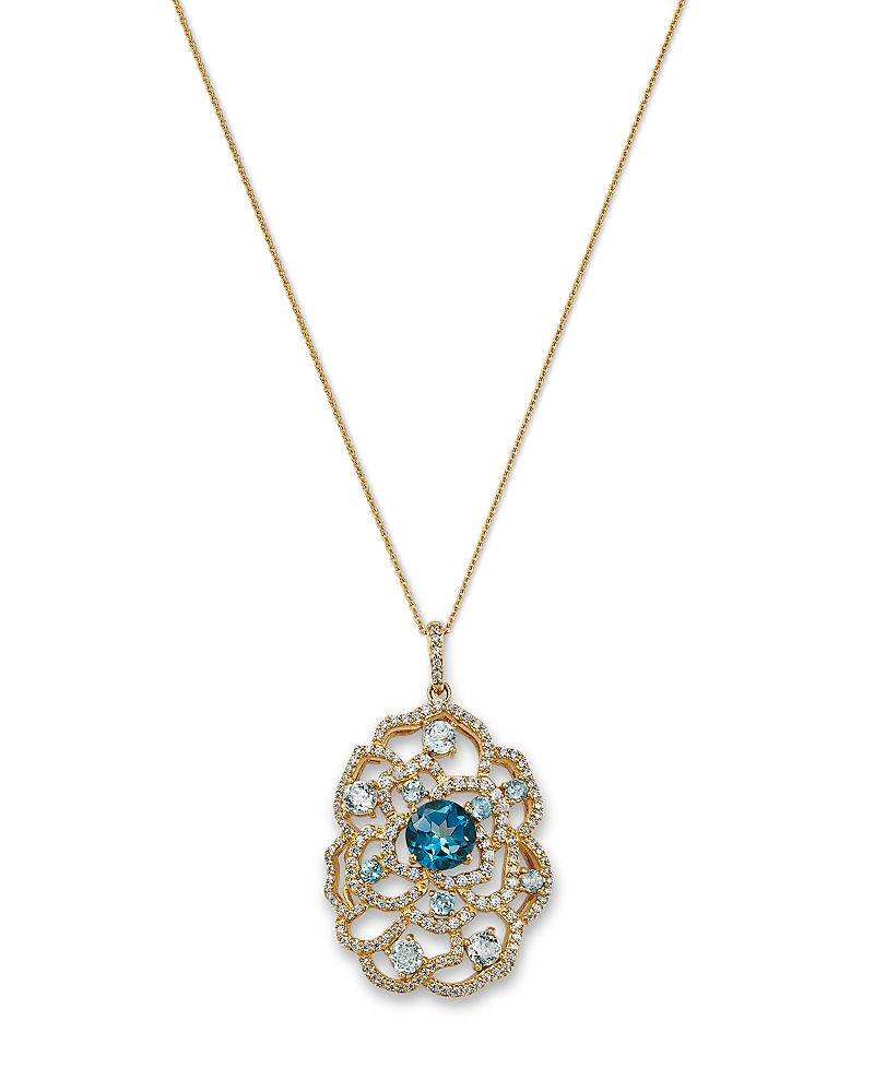 Bloomingdale's Fine Collection Bloomingdale's Fine Collection Blue Topaz & Diamond Rose Silhouette Pendant Necklace in 14K Yellow Gold, 18