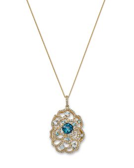 Bloomingdale's Fine Collection Bloomingdale's Fine Collection Blue Topaz & Diamond Rose Silhouette Pendant Necklace in 14K Yellow Gold, 18