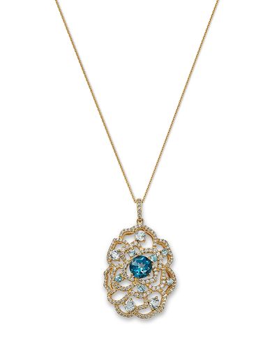 Bloomingdale's Fine Collection Bloomingdale's Fine Collection Blue Topaz & Diamond Rose Silhouette Pendant Necklace in 14K Yellow Gold, 18