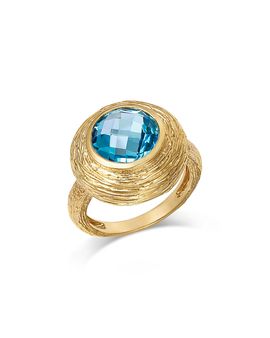 Bloomingdale's Fine Collection Bloomingdale's Fine Collection Blue Topaz Textured Bezel Ring in 14K Yellow Gold