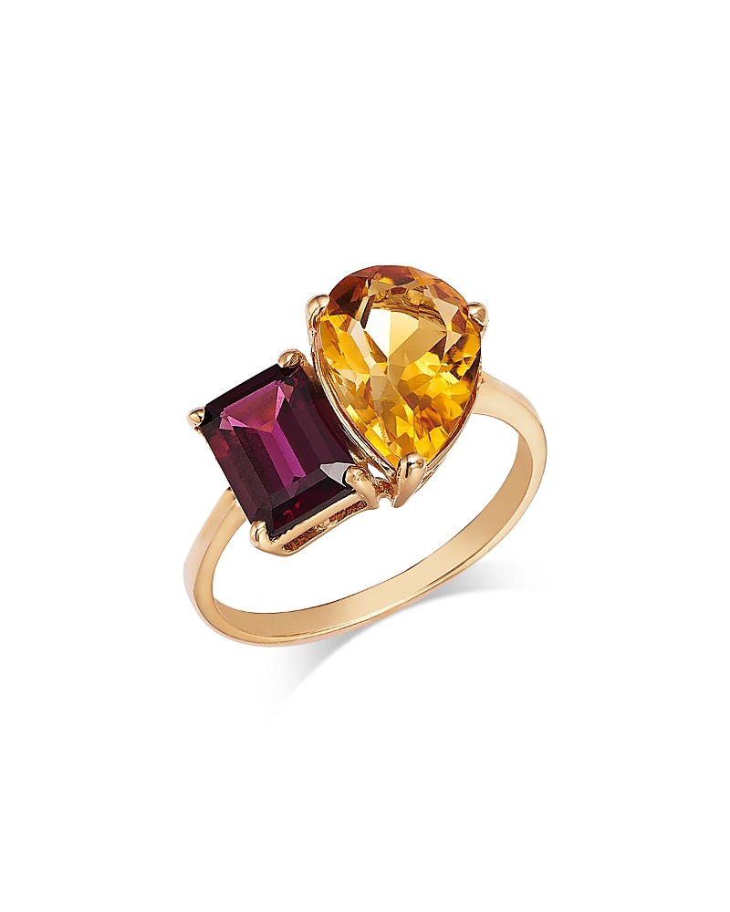 Bloomingdale's Fine Collection Bloomingdale's Fine Collection Citrine & Rhodolite Toi et Moi Ring in 14K Yellow Gold