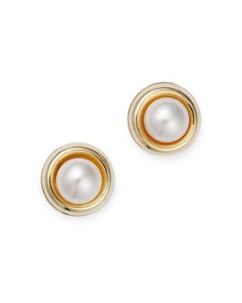 Bloomingdale's Fine Collection Bloomingdale's Fine Collection Cultured Freshwater Pearl Polished Frame Stud Earrings in 14K Yellow Gold