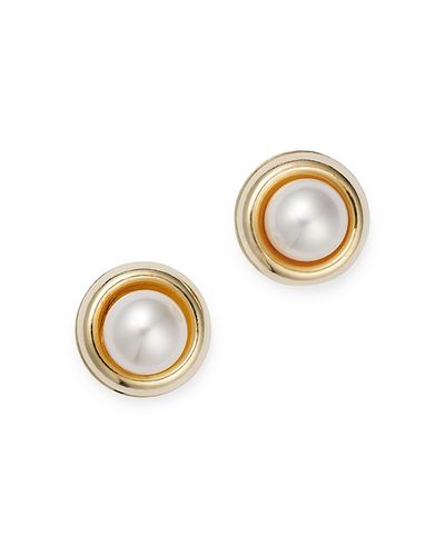 Bloomingdale's Fine Collection Bloomingdale's Fine Collection Cultured Freshwater Pearl Polished Frame Stud Earrings in 14K Yellow Gold