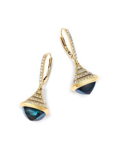 Bloomingdale's Fine Collection Bloomingdale's Fine Collection Diamond & Blue Topaz Drop Earrings in 14K Yellow Gold, 0.75 tcw