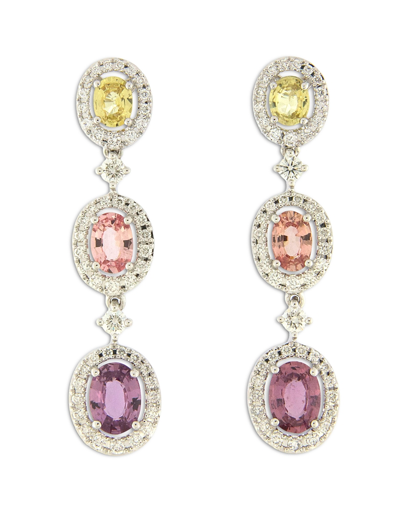Bloomingdale's Fine Collection Bloomingdale's Fine Collection Diamond & Multicolor Sapphire Oval Drop Earrings in 18K White Gold