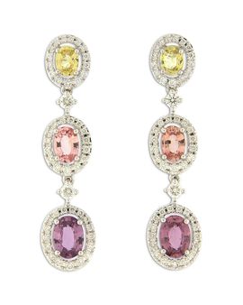 Bloomingdale's Fine Collection Bloomingdale's Fine Collection Diamond & Multicolor Sapphire Oval Drop Earrings in 18K White Gold