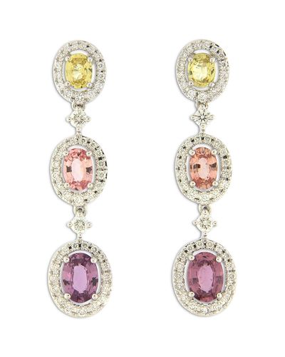 Bloomingdale's Fine Collection Bloomingdale's Fine Collection Diamond & Multicolor Sapphire Oval Drop Earrings in 18K White Gold