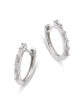Bloomingdale's Fine Collection Bloomingdale's Fine Collection Diamond Baguette Cut Huggie Hoop Earrings in 14K White Gold, 0.25 tcw