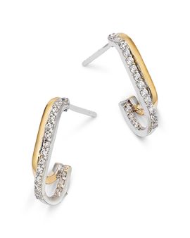 Bloomingdale's Fine Collection Bloomingdale's Fine Collection Diamond Double Row Hoop Earrings in 14K White & Yellow Gold, 0.20 tcw