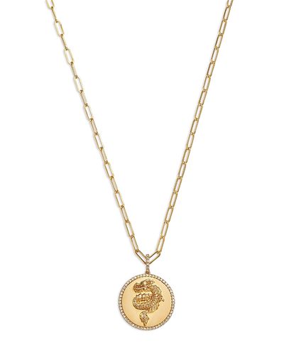 Bloomingdale's Fine Collection Bloomingdale's Fine Collection Diamond Dragon Disc Pendant Necklace in 14K Yellow Gold, 0.23 tcw