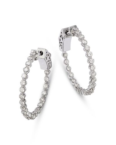 Bloomingdale's Fine Collection Bloomingdale's Fine Collection Diamond Inside Out Small Hoop Earrings in 14K White Gold, 1.0 tcw