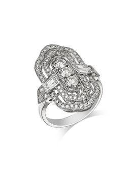 Bloomingdale's Fine Collection Bloomingdale's Fine Collection Diamond Round & Baguette Art Deco Ring 14K White Gold, 1.2 tcw