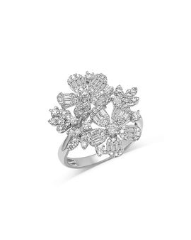 Bloomingdale's Fine Collection Bloomingdale's Fine Collection Diamond Round & Baguette Flower Ring in 14K White Gold, 1.04 tcw