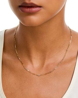 Bloomingdale's Fine Collection Bloomingdale's Fine Collection Diamond Station Paperclip Chain Necklace in 14K Yellow Gold, 0.50 tcw