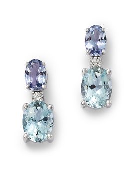 Bloomingdale's Fine Collection Bloomingdale's Fine Collection Diamond, Tanzanite & Aquamarine Stud Earrings in 14K White Gold, 0.08 tcw
