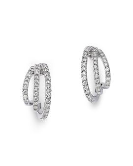Bloomingdale's Fine Collection Bloomingdale's Fine Collection Diamond Triple Row Micropave Huggie Hoop Earrings in 14K White Gold, 0.76 tcw