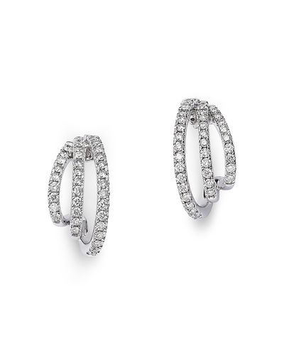 Bloomingdale's Fine Collection Bloomingdale's Fine Collection Diamond Triple Row Micropave Huggie Hoop Earrings in 14K White Gold, 0.76 tcw