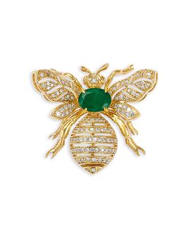 Bloomingdale's Fine Collection Bloomingdale's Fine Collection Emerald & Diamond Bee Brooch in 14K Yellow Gold