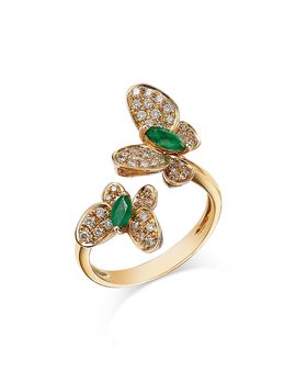 Bloomingdale's Fine Collection Bloomingdale's Fine Collection Emerald & Diamond Butterfly Cuff Ring in 14K Yellow Gold